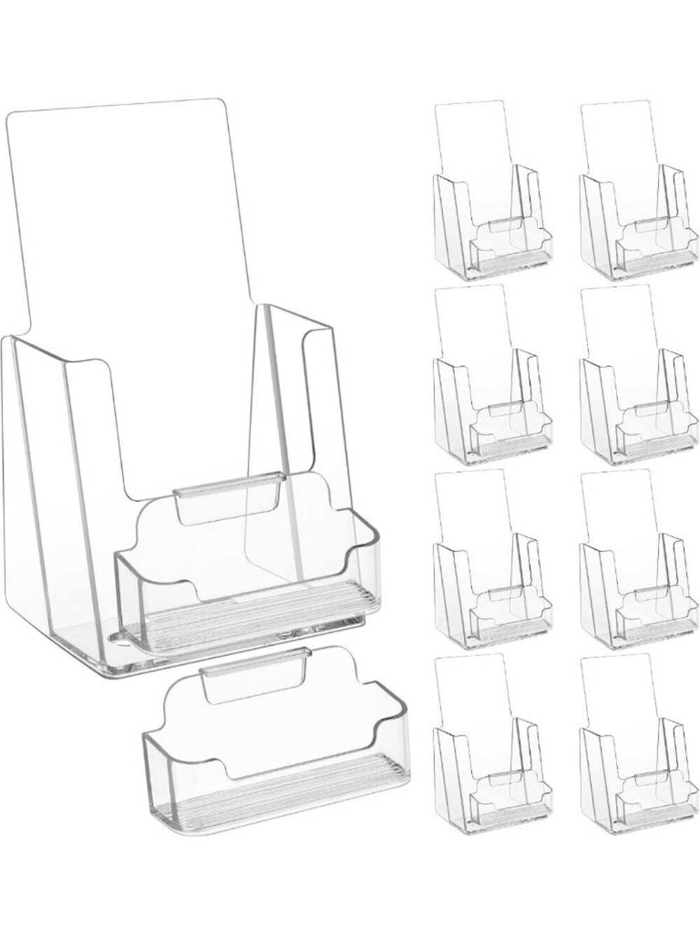 12 Sets Acrylic Brochure Holder 4"x9" Display Stand with Business Card Slot